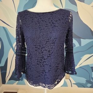 Laundry By Shelli Segal Blue Lace Blouse